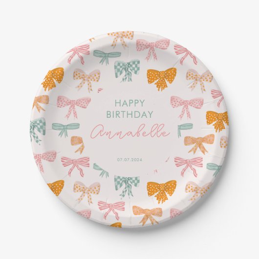 コケッティ エステティック リボン ガールズ バースデー パーティー ペーパープレート (正面)