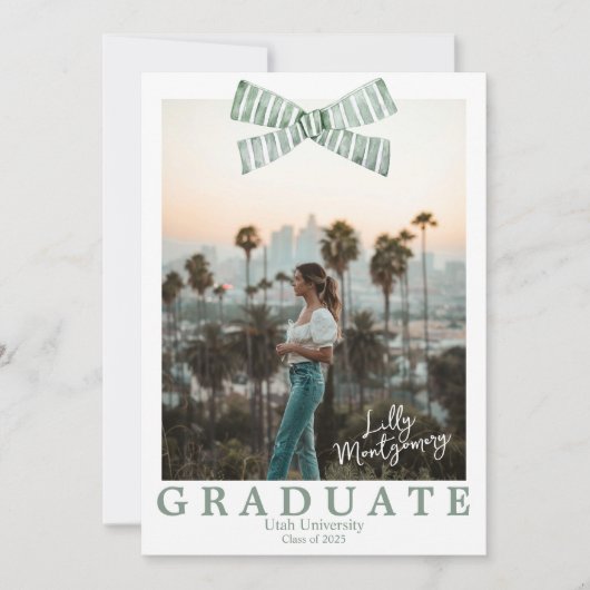 コケッティ グリーン ボウ フォト 卒業発表 招待状 (正面)