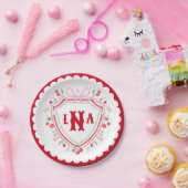 コケッティ チェリー モノグラム クレスト ブライダル シャワー ペーパープレート (パーティー)