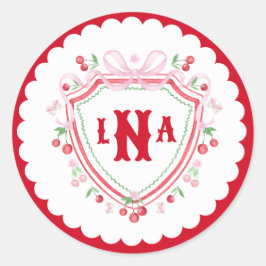 コケッティ チェリー モノグラム クレスト ブライダル シャワー ラウンドシール