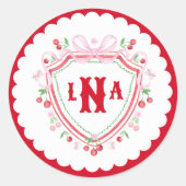 コケッティ チェリー モノグラム クレスト ブライダル シャワー ラウンドシール (正面)