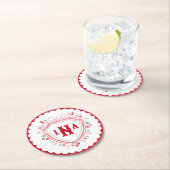 コケッティ チェリー モノグラム クレスト ブライダル シャワー ラウンドペーパーコースター (インサイチュ)