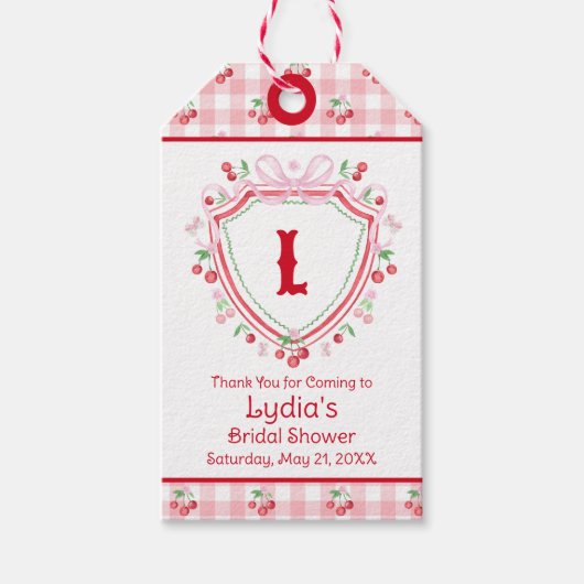 コケッティ チェリー モノグラム ブライダル シャワー ギフトタグ (正面)