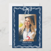 コケッティ ネイビー ボウ フォト 卒業発表 招待状 (正面)