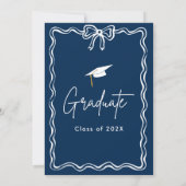 コケッティ ネイビー ボウ フォト 卒業発表 招待状 (裏面)