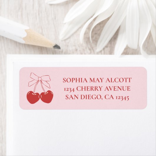 コケッティ ピンクとレッド チェリーボウ 返信先住所 ラベル (インサイチュ)