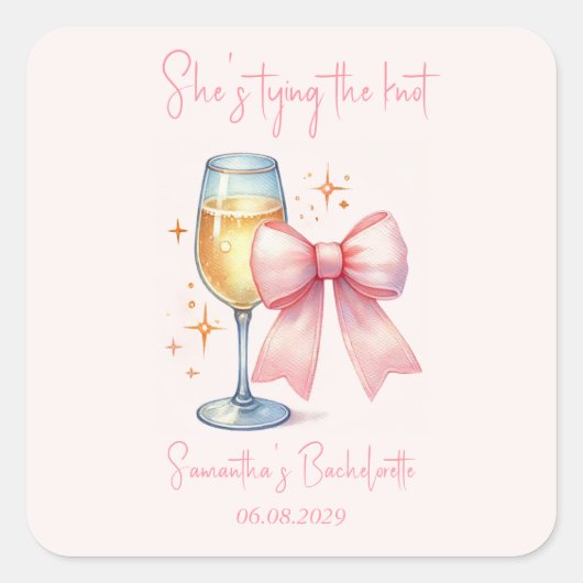 コケッティ ピンクの蝶ネクタイ 結婚前パーティー スクエアシール (正面)