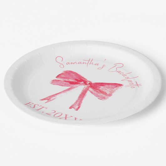 コケッティ ピンクの蝶結び ブライズメイドパーティー ペーパープレート (アングル)