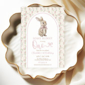 コケッティ ピンク ウサギ ヴィンテージ ウサギ 1歳の誕生日 招待状