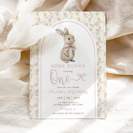 コケッティ ピンク ウサギ ヴィンテージ ウサギ 1歳の誕生日 招待状