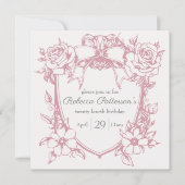 コケッティ ピンク キュート フェミニン リボン フレーム パーティー 招待状 (正面)