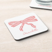 コケッティ ピンク ストライプ リボン コースター (左側)