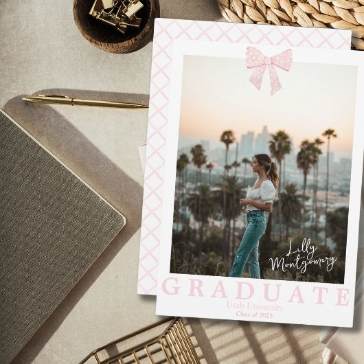 コケッティ ピンク ホワイト リボン 卒業発表 招待状