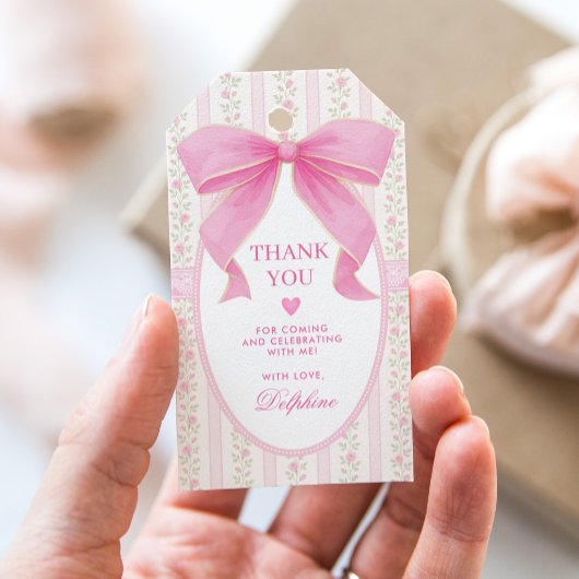 コケッティ ピンク ボウ コテージ フローラル ローズ サンクス ギフトタグ