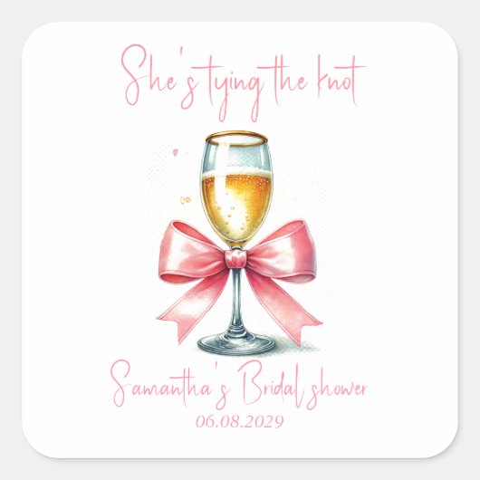 コケッティ ピンク ボウ ブライダルシャワー スクエアシール (正面)