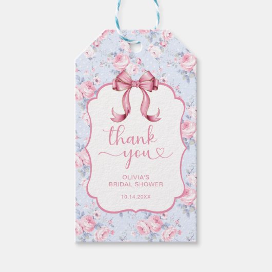 コケッティ ピンク ボウ ブライダル シャワー サンクス ギフトタグ (正面)
