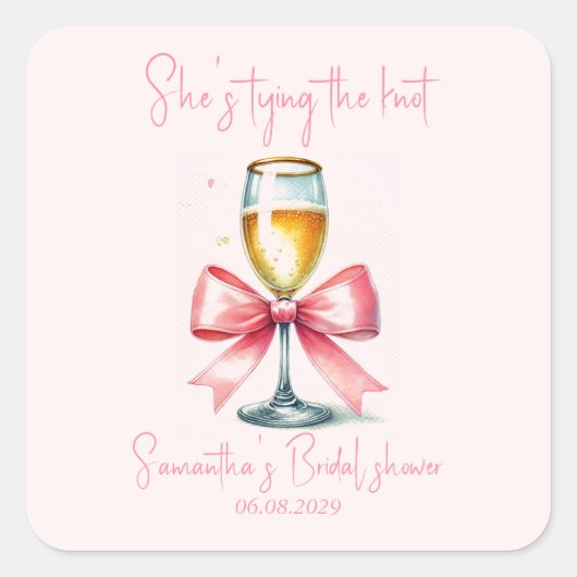 コケッティ ピンク リボン ウェディングシャワー スクエアシール (正面)