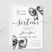 コケッティ ブラック ボウ スイート 16 誕生日 招待状 (正面)