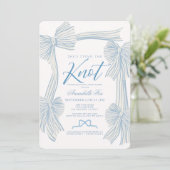 コケッティ ブルー リボン 結婚式前のお祝い 招待状 (スタンド正面)