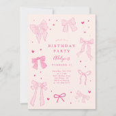 コケッティ ボウ ピンク バースデー パーティー 招待状 (正面)