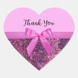 コケッティ ボウ & ピンク パープル グリッター スクリプト ネーム ハートシール