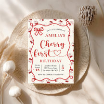 コケッティ レッド チェリー ファースト バースデー インビテーション