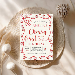 コケッティ レッド チェリー ファースト バースデー インビテーション