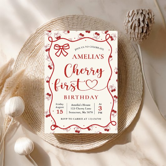 コケッティ レッド チェリー ファースト バースデー インビテーション