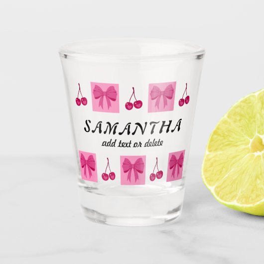 コケッティ レッド チェリー ボウ ブライズメイド 21歳の誕生日 ショットグラス (正面)
