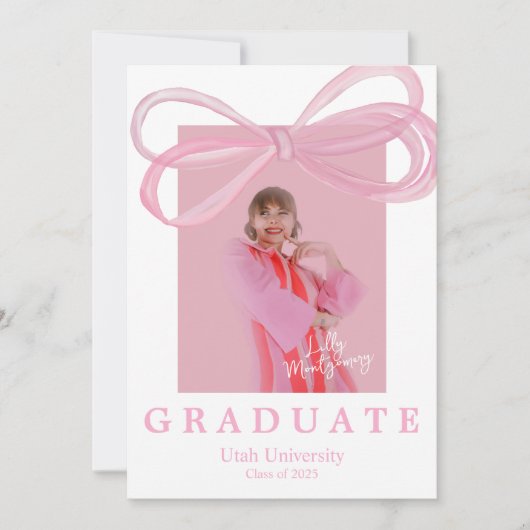 コケッティ 大きなリボン 卒業のお知らせ 招待状 (正面)