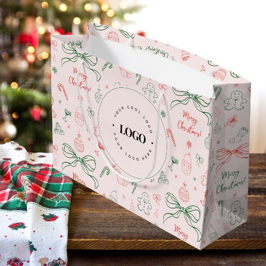 コケッテイ エステティック カスタム ビジネス ロゴ クリスマス ラージペーパーバッグ