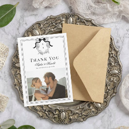 コケッテ ボウ クレスト モノグラム フレンチ ヴィンテージ ウェディング サンキューカード