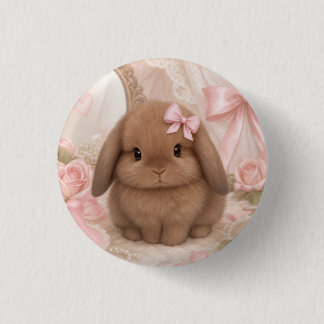 コケットうさぎ ピンクのリボン 缶バッジ
