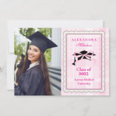 コケットかわいいフォトピンクボウ卒業 案内状 (正面)