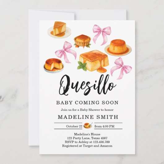 コケットかわいこちゃんクイシロ甘いピンクボウ赤ちゃんシャワー 招待状 (正面)