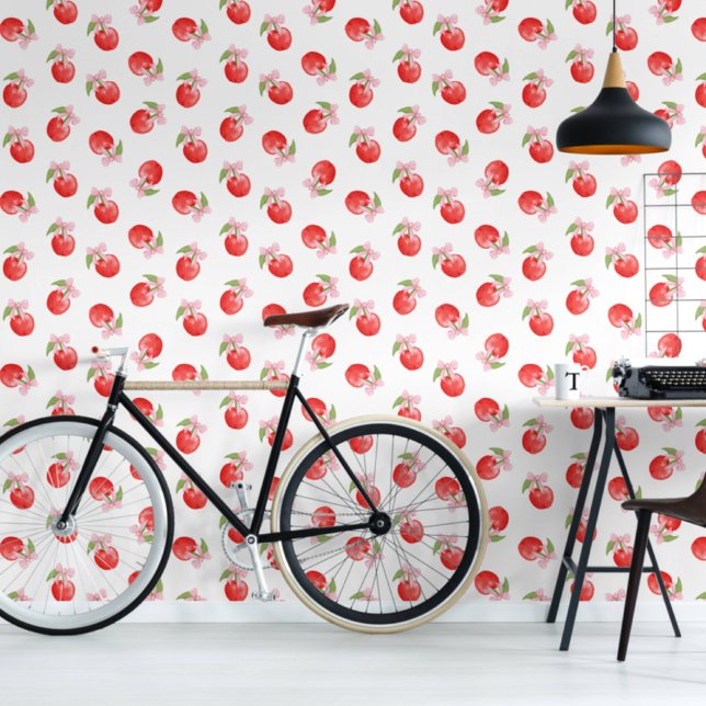 コケットさくらんぼとピンク弓ピールアンドスティック 壁紙 (クリエイターアップロード済み)