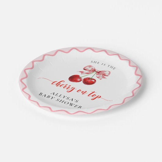 コケットさくらんぼオントップウェーブベイビーシャワーさくらんぼ ペーパープレート (アングル)