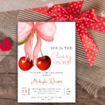 コケットさくらんぼオントップベビーガールシャワー招待状