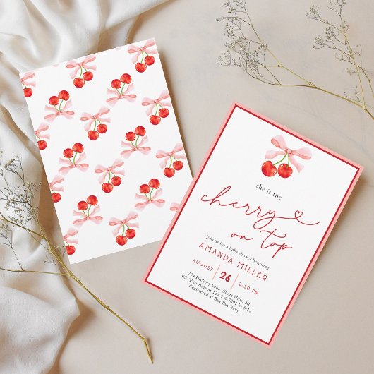 コケットさくらんぼオントップベビーガールシャワー 招待状