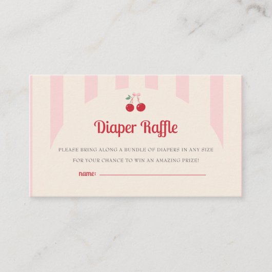 コケットさくらんぼオントップベビーシャワーおむつラッフル エンクロージャーカード (正面)