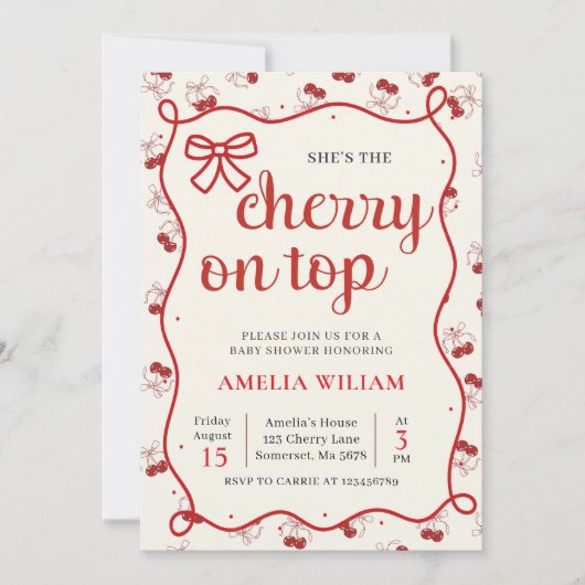 コケットさくらんぼオントップベビーシャワー招待状 招待状 (正面)