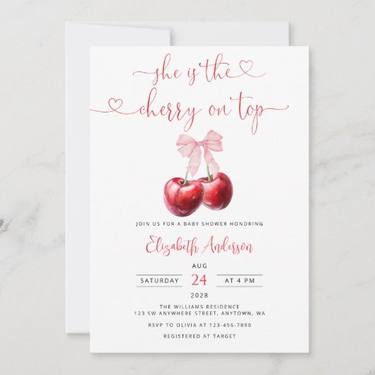 コケットさくらんぼオントップボウベビーシャワー 招待状 (正面)