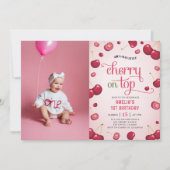 コケットさくらんぼオントップ1バースデーフォト 招待状 (正面)