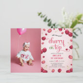 コケットさくらんぼオントップ1バースデーフォト 招待状 (スタンド正面)