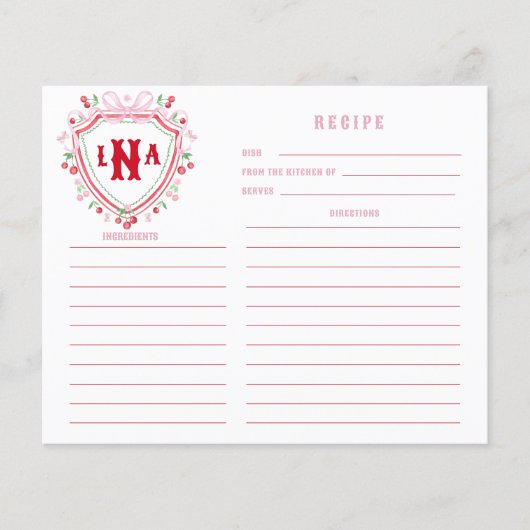 コケットさくらんぼクレストモノグラムレシピカード (正面)
