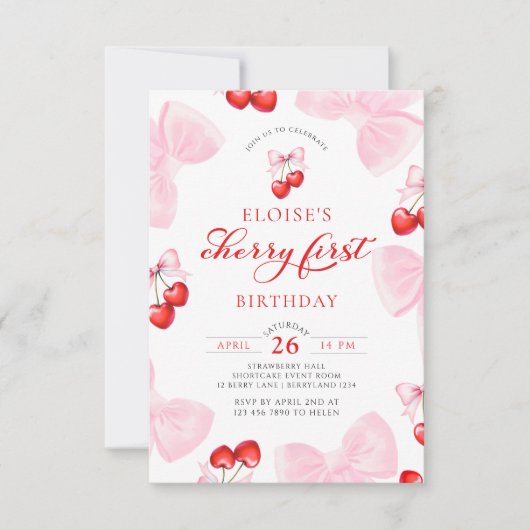 コケットさくらんぼファースト誕生日 招待状 (正面)