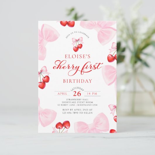 コケットさくらんぼファースト誕生日 招待状 (スタンド正面)