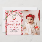 コケットさくらんぼ第1誕生日レッドさくらんぼ誕生日 招待状 (正面)