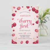 コケットさくらんぼ第1誕生日レッドさくらんぼ誕生日 招待状 (スタンド正面)
