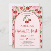 コケットさくらんぼ第1誕生日レッドさくらんぼ誕生日 招待状 (正面)